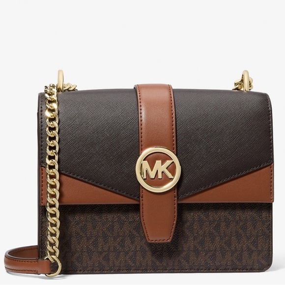 Michael Kors Greenwich SM Color-Block Signature Logo Crossbody Bag Brown Multi - Picture 1 of 10